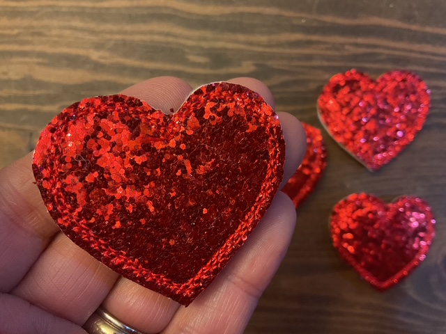 Red Shiny Sparkle Valentines Heart Bopper Topper